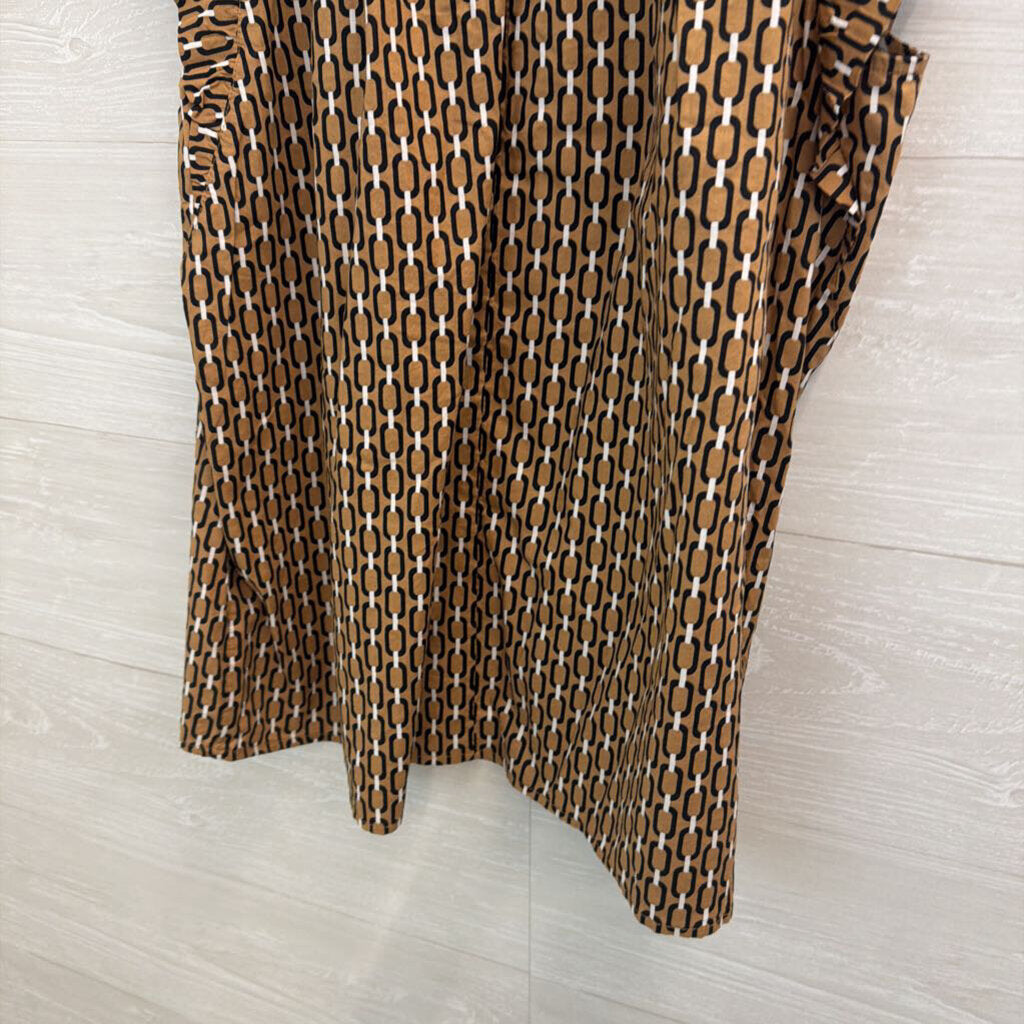 Loft Brown/ Black Print Short Flutter Sleeve Top Large