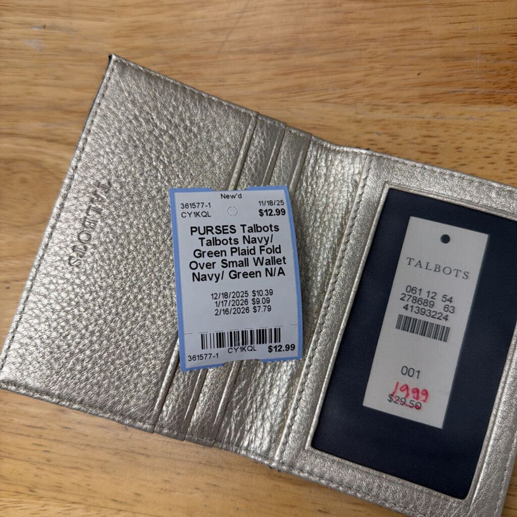 Talbots Navy/ Green Plaid Fold Over Small Wallet