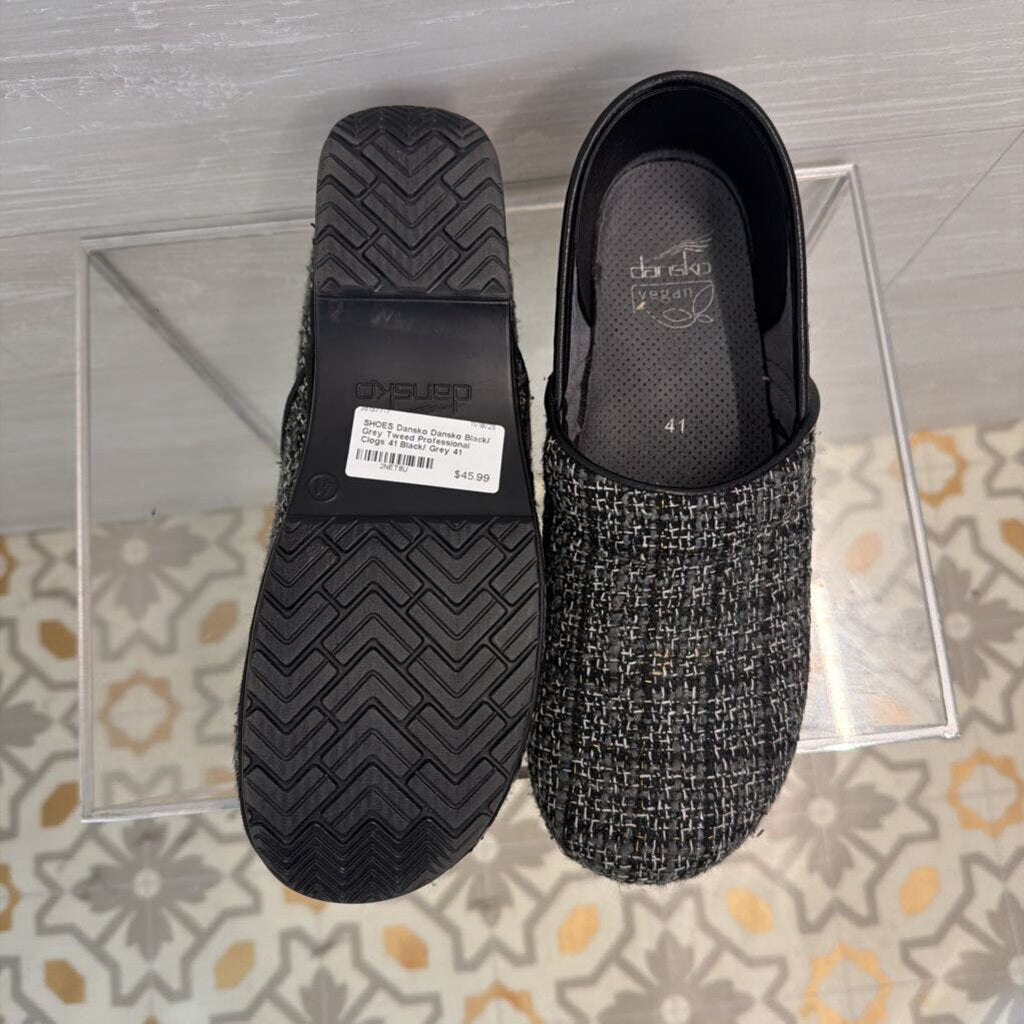 Dansko Black/ Grey Tweed Professional Clogs 41