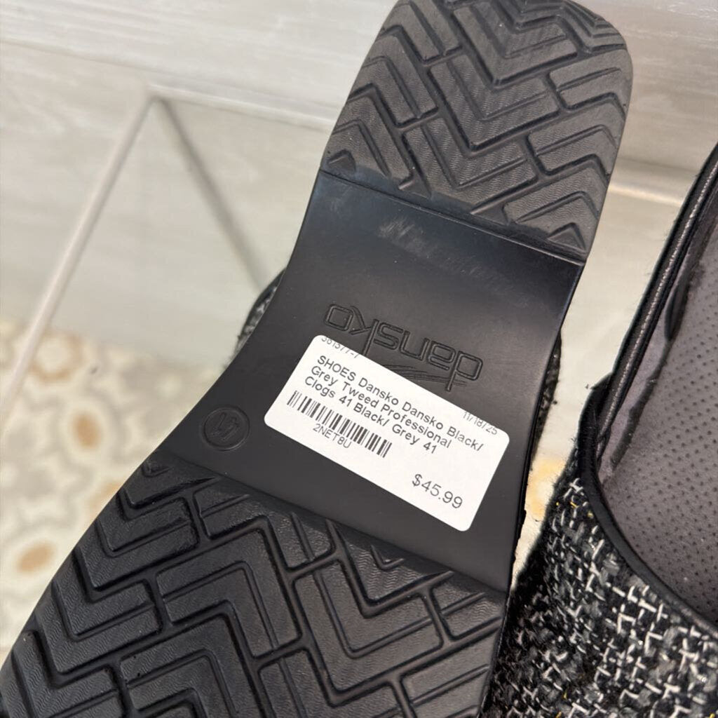 Dansko Black/ Grey Tweed Professional Clogs 41
