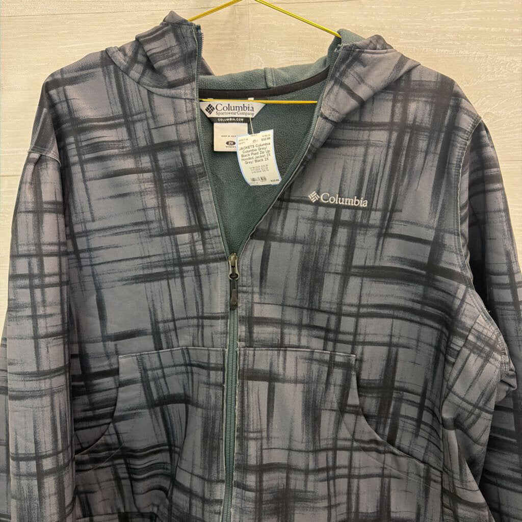 Columbia Grey/ Black Plaid Zip Up Hooded Jacket 2X