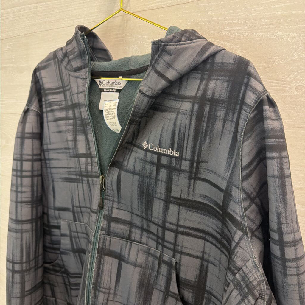 Columbia Grey/ Black Plaid Zip Up Hooded Jacket 2X