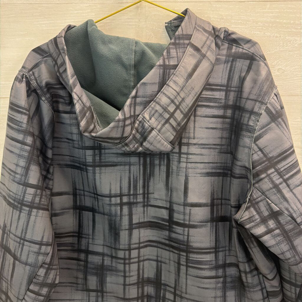 Columbia Grey/ Black Plaid Zip Up Hooded Jacket 2X