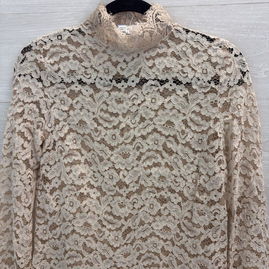 Cream Sheer Lace Long Sleeve Mock Neck Top Small
