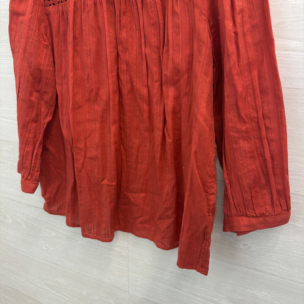 Gap Orange Lace Detail Long Sleeve Mock Neck Top Large