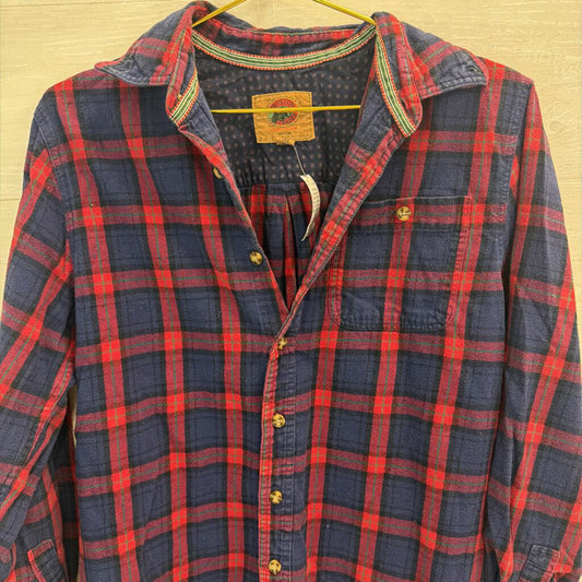 Boston Traders Red/ Navy Plaid Long Sleeve Button Down Top Medium