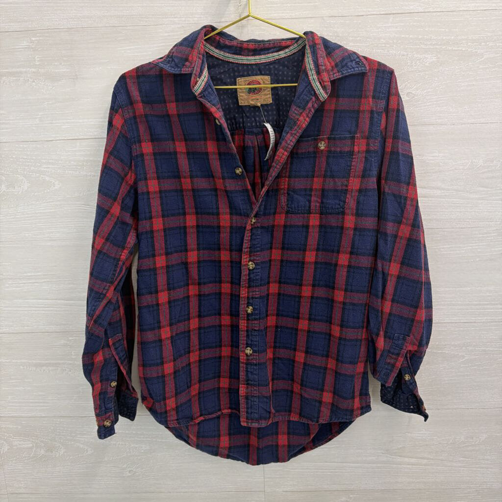 Boston Traders Red/ Navy Plaid Long Sleeve Button Down Top Medium