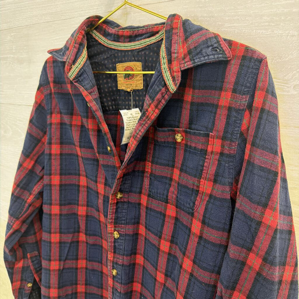 Boston Traders Red/ Navy Plaid Long Sleeve Button Down Top Medium