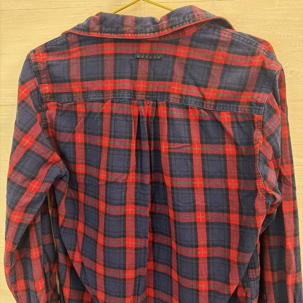 Boston Traders Red/ Navy Plaid Long Sleeve Button Down Top Medium