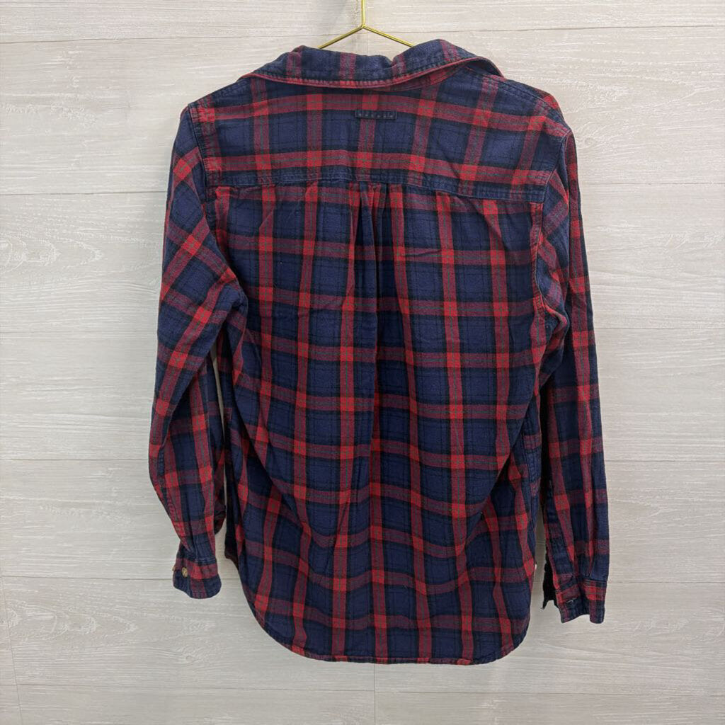 Boston Traders Red/ Navy Plaid Long Sleeve Button Down Top Medium