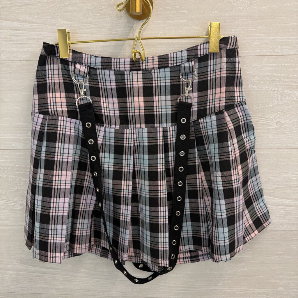 Hot Topic Black/ Pink Plaid Chain Detail Mini Skirt Small