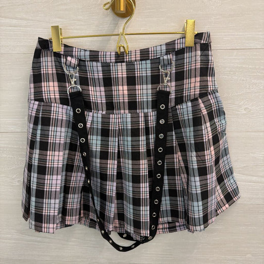 Hot Topic Black/ Pink Plaid Chain Detail Mini Skirt Small