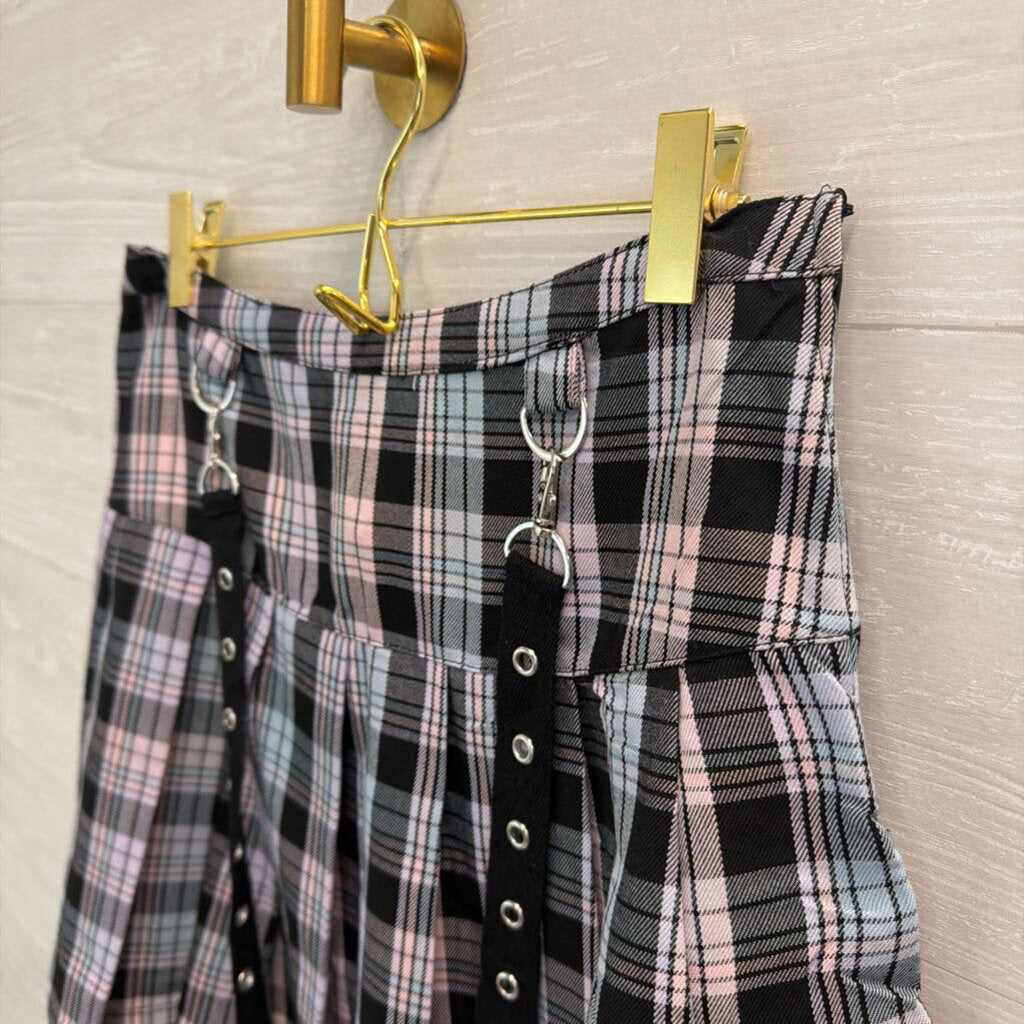 Hot Topic Black/ Pink Plaid Chain Detail Mini Skirt Small