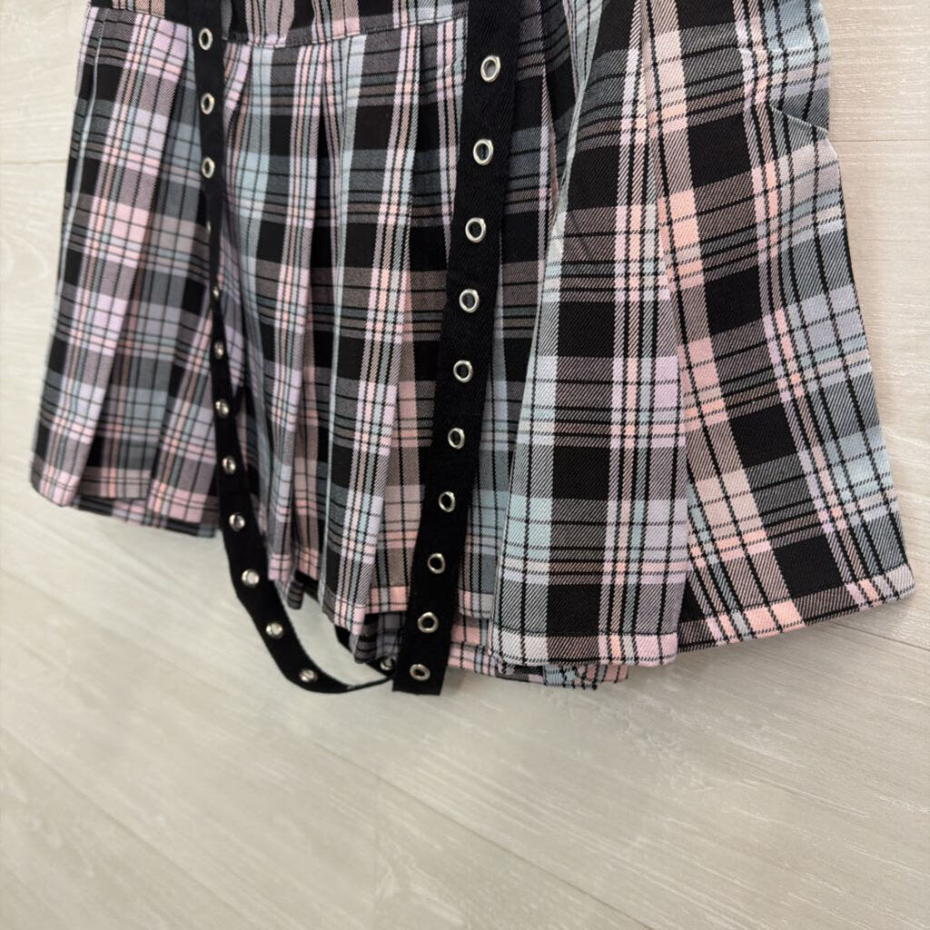 Hot Topic Black/ Pink Plaid Chain Detail Mini Skirt Small
