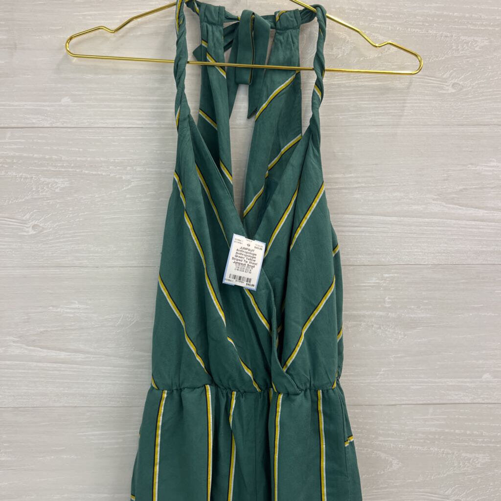 Anthropologie Green/ Yellow Striped Tie Waist Jumpsuit Small