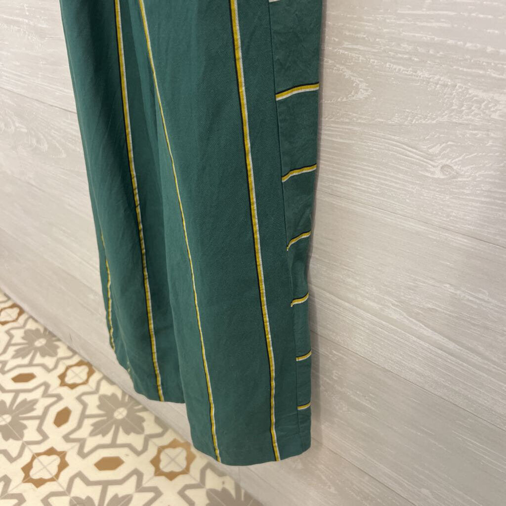 Anthropologie Green/ Yellow Striped Tie Waist Jumpsuit Small