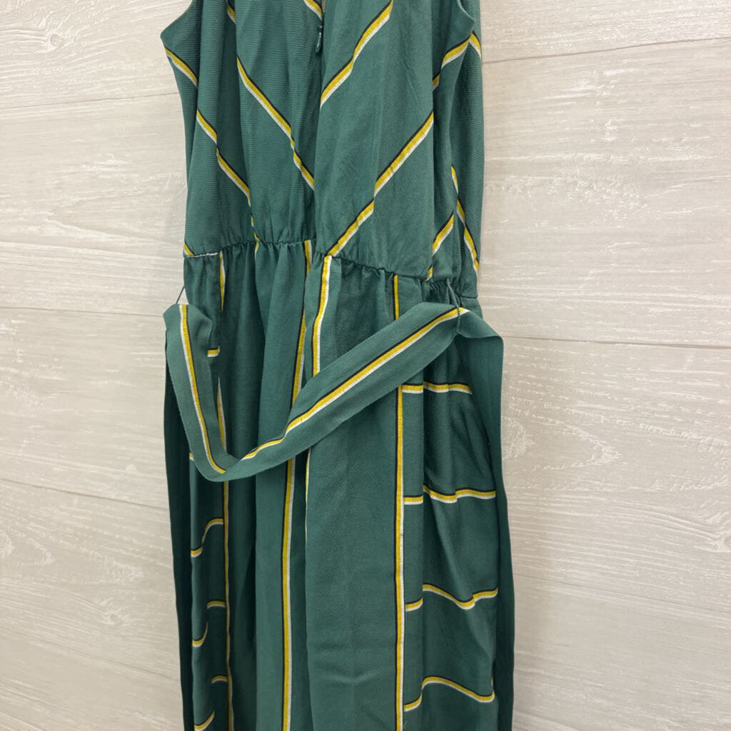Anthropologie Green/ Yellow Striped Tie Waist Jumpsuit Small