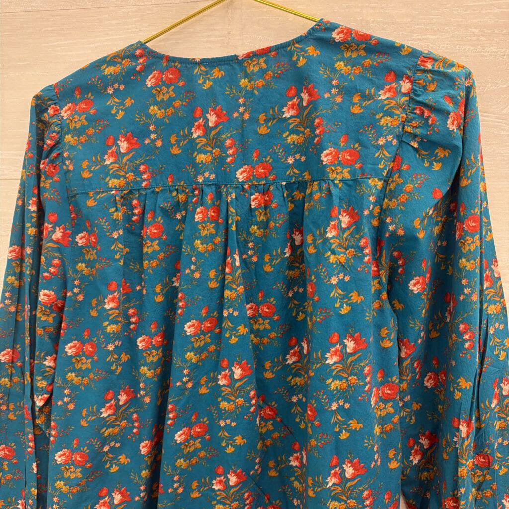 Sundance Blue/ Pink Floral Print Button Front Long Sleeve Top Small