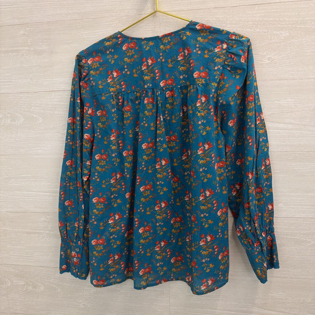 Sundance Blue/ Pink Floral Print Button Front Long Sleeve Top Small