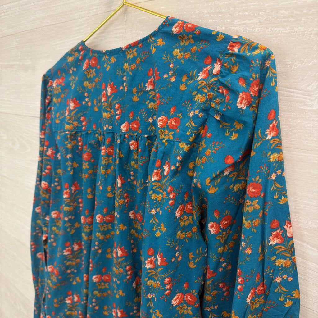 Sundance Blue/ Pink Floral Print Button Front Long Sleeve Top Small