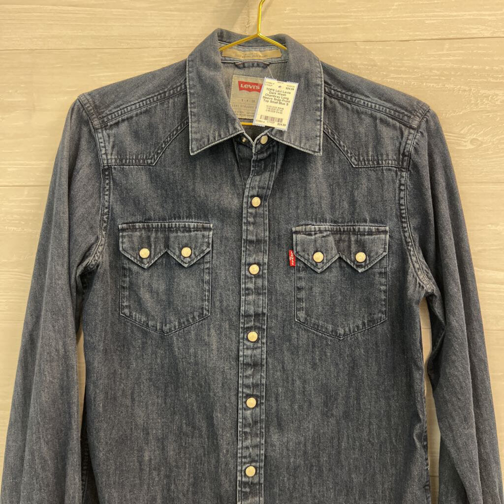 Levis Dark Wash Chambray Long Sleeve Snap Front Top Small