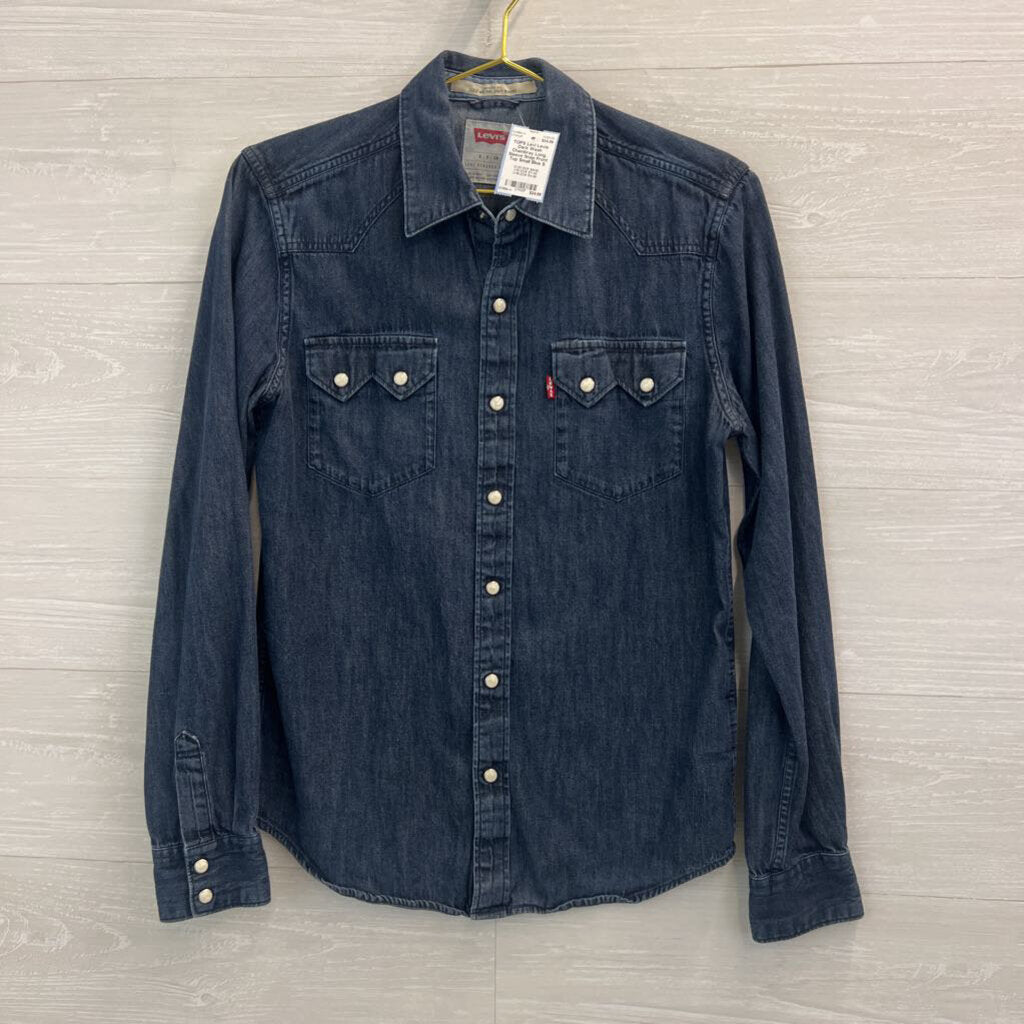 Levis Dark Wash Chambray Long Sleeve Snap Front Top Small