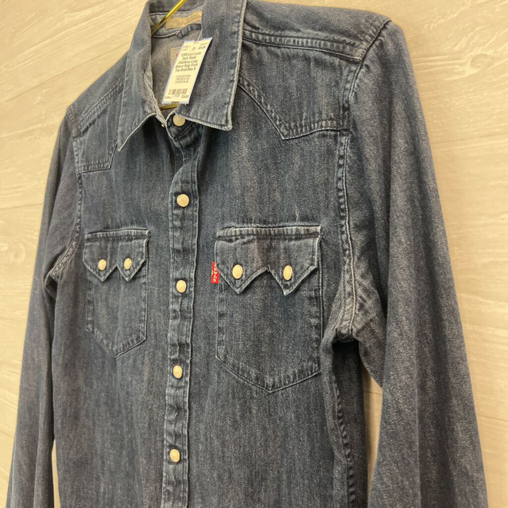Levis Dark Wash Chambray Long Sleeve Snap Front Top Small