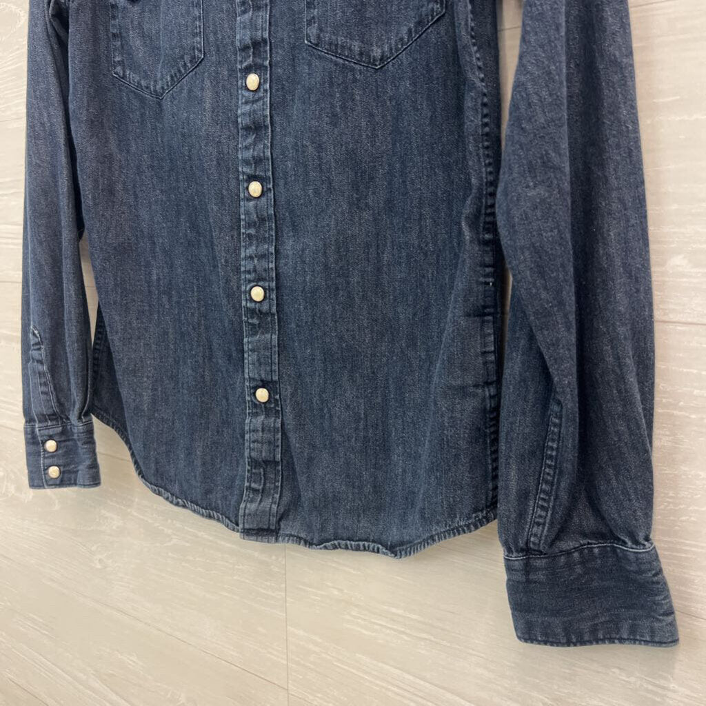 Levis Dark Wash Chambray Long Sleeve Snap Front Top Small