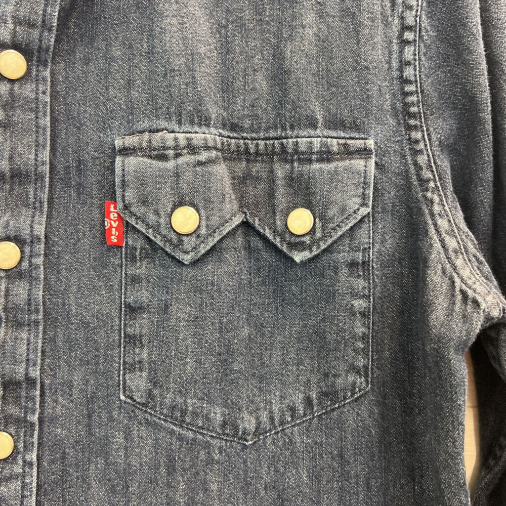 Levis Dark Wash Chambray Long Sleeve Snap Front Top Small