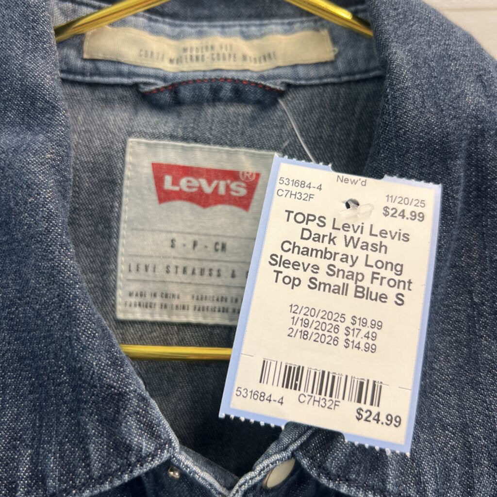 Levis Dark Wash Chambray Long Sleeve Snap Front Top Small