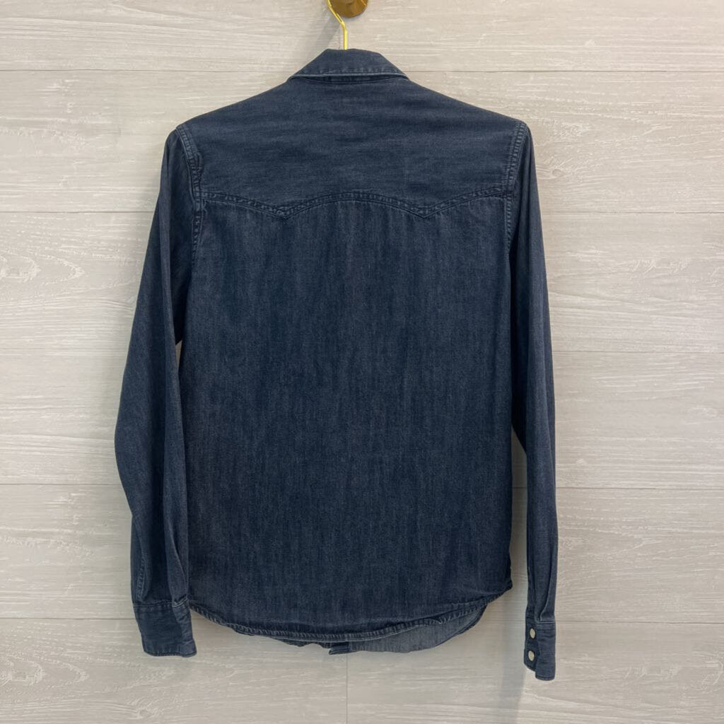 Levis Dark Wash Chambray Long Sleeve Snap Front Top Small