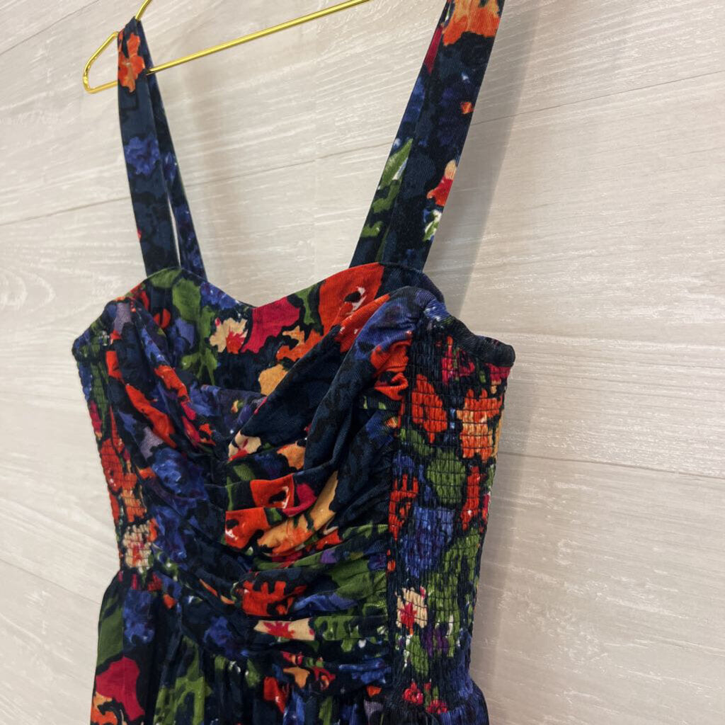 HD Paris Soft Corduroy Blue/ Multi Print Mini Dress 6