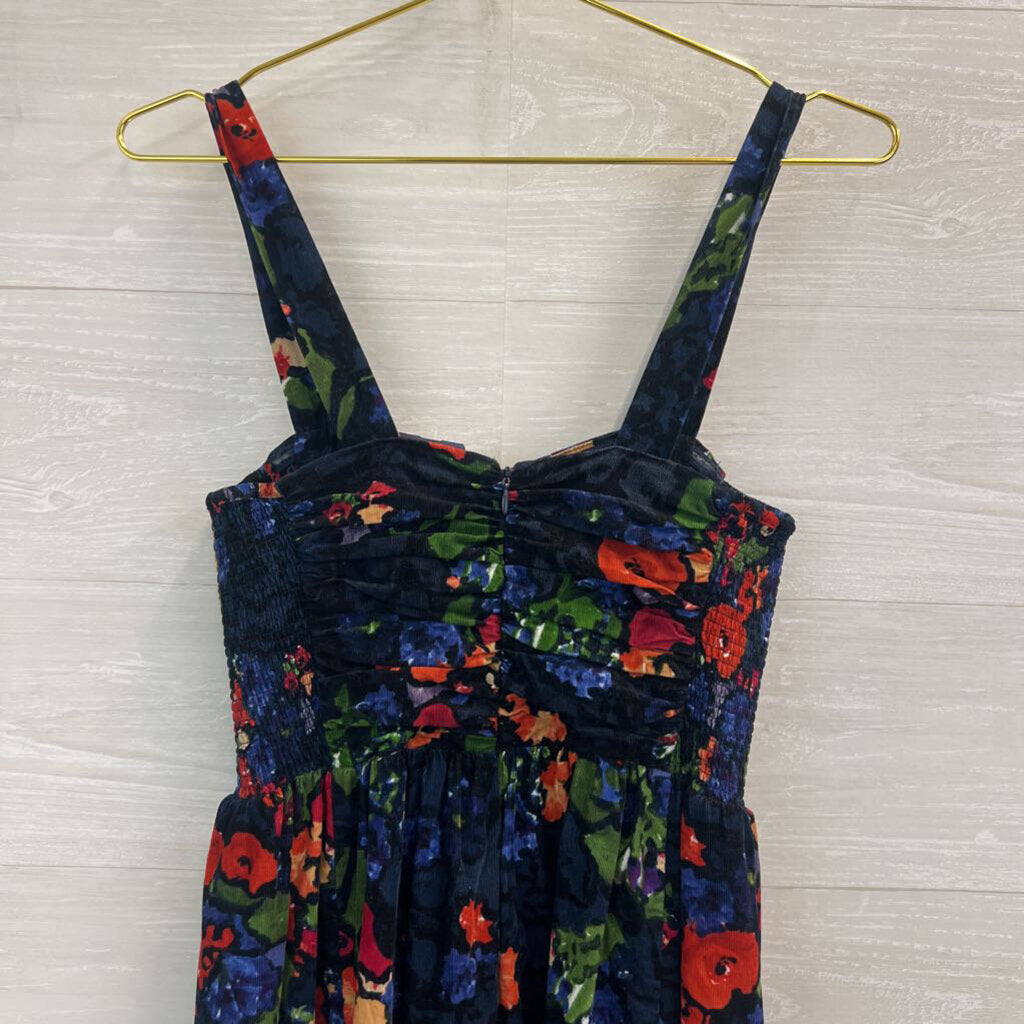 HD Paris Soft Corduroy Blue/ Multi Print Mini Dress 6