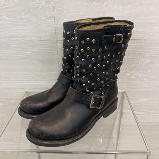 Frye Distressed Leather Jenna Cut Stud Short Moto Boots 8.5