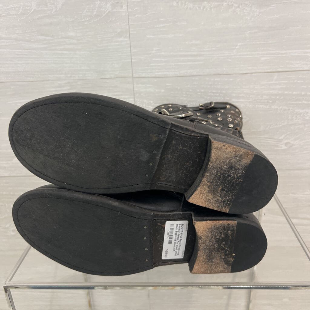 Frye Distressed Leather Jenna Cut Stud Short Moto Boots 8.5