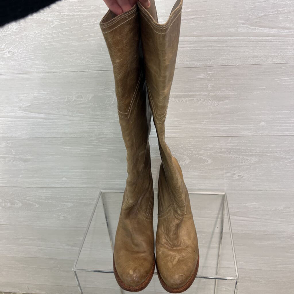 Frye Beige Leather Lucinda Over The Knee Heeled Riding Boots 9