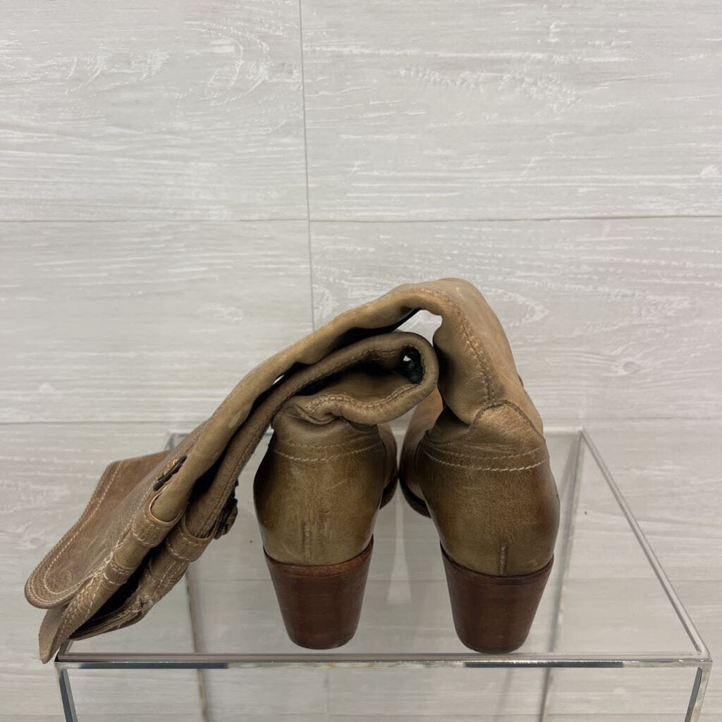 Frye Beige Leather Lucinda Over The Knee Heeled Riding Boots 9
