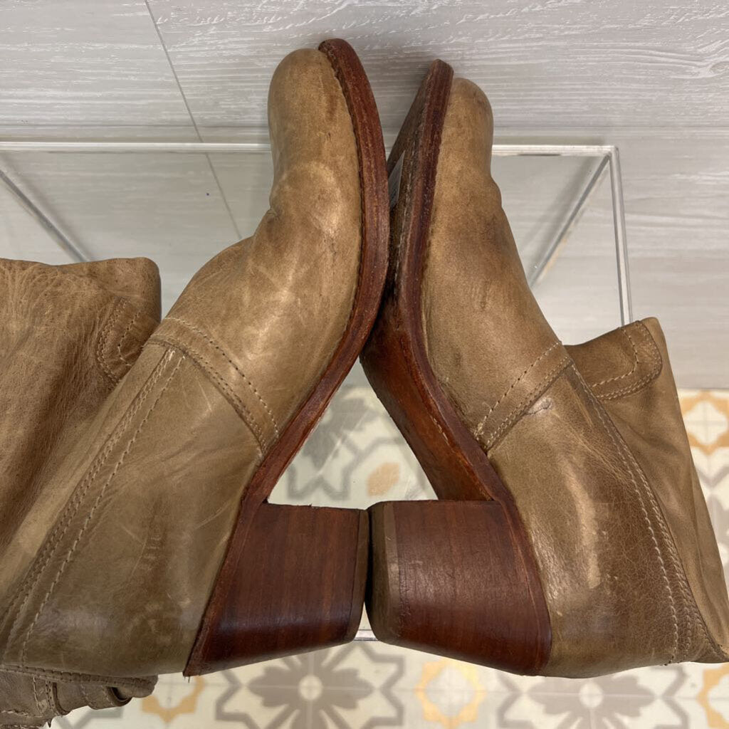 Frye Beige Leather Lucinda Over The Knee Heeled Riding Boots 9