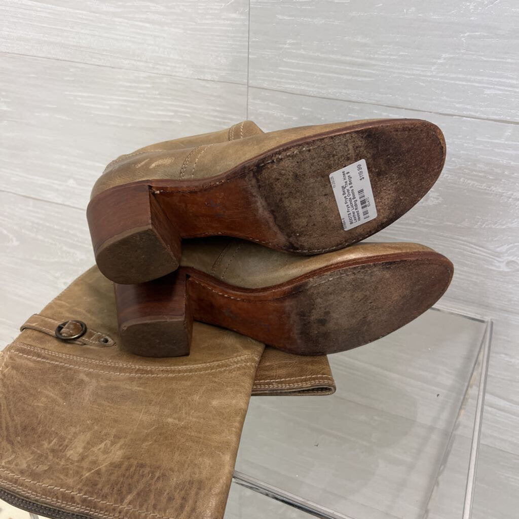 Frye Beige Leather Lucinda Over The Knee Heeled Riding Boots 9