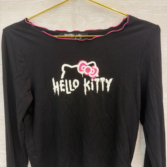 Forever 21 Black/ Pink Long Sleeve Cropped Hello Kitty Top Medium