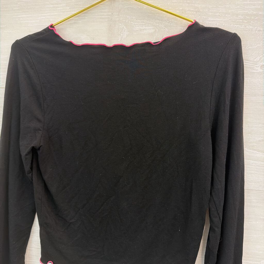 Forever 21 Black/ Pink Long Sleeve Cropped Hello Kitty Top Medium