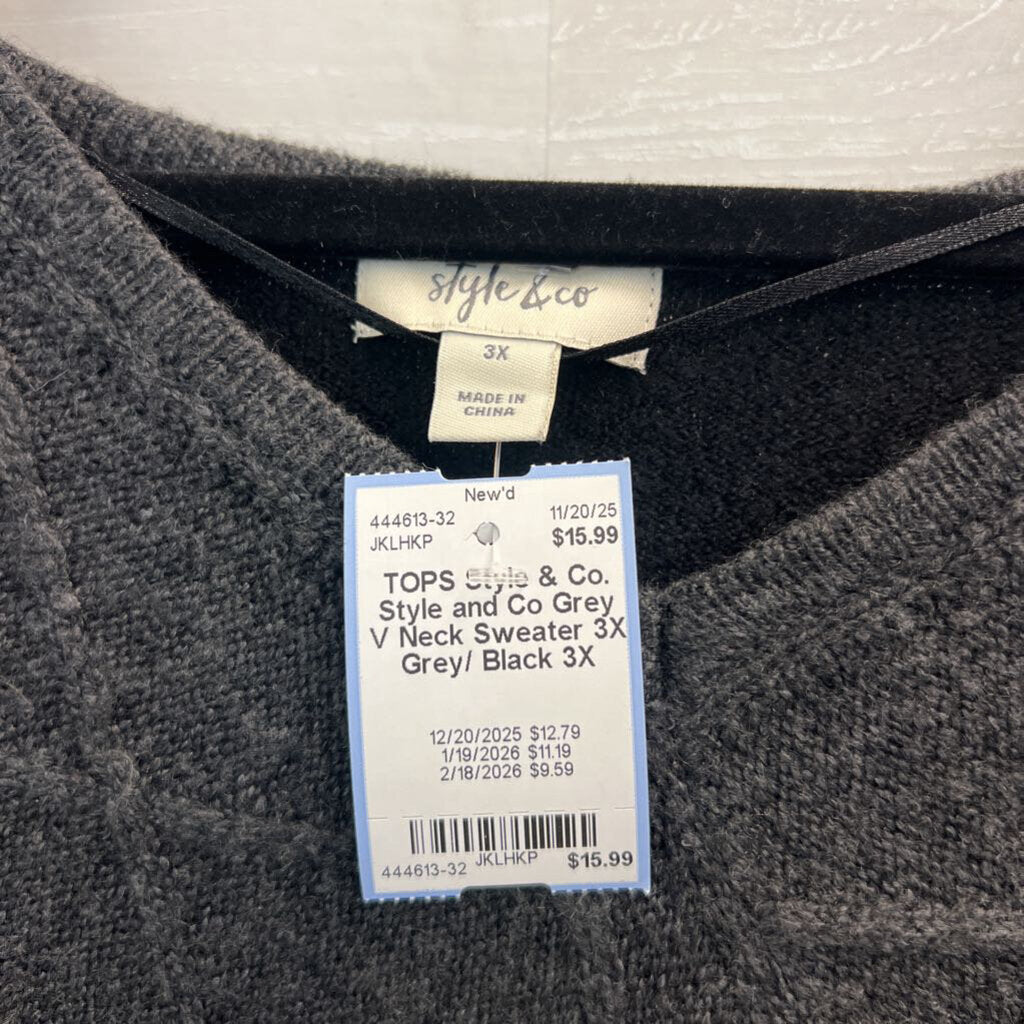 Style and Co Grey V Neck Sweater 3X