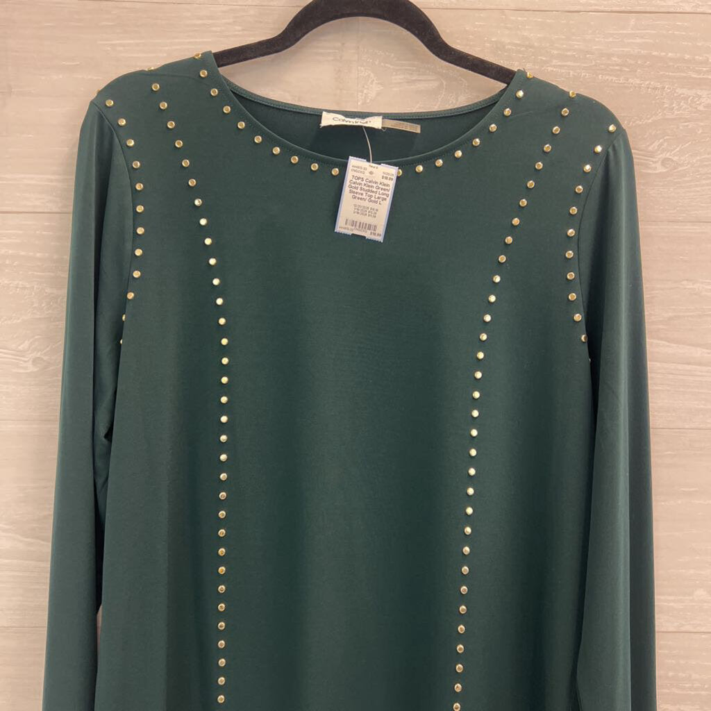 Calvin Klein Green/ Gold Studded Long Sleeve Top Large