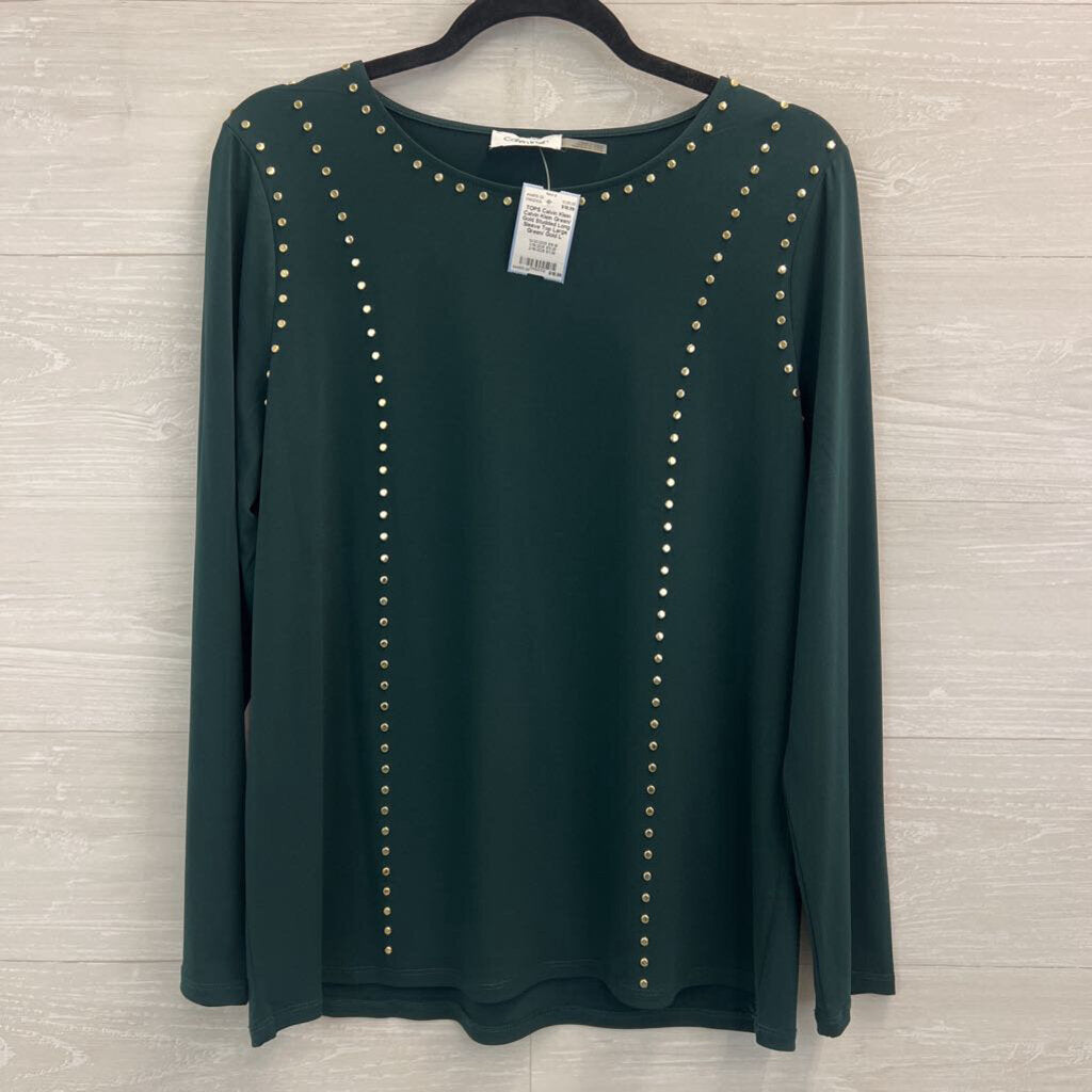 Calvin Klein Green/ Gold Studded Long Sleeve Top Large