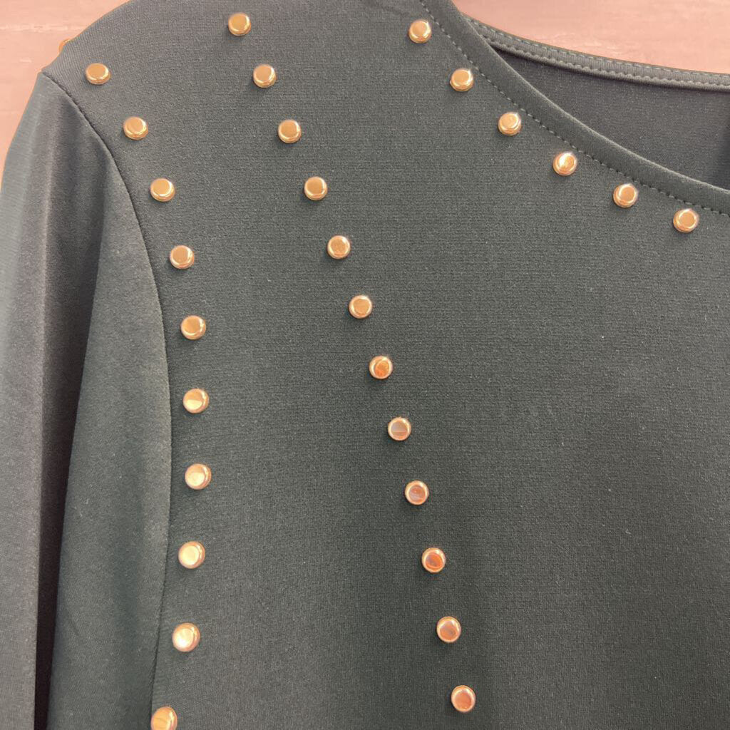 Calvin Klein Green/ Gold Studded Long Sleeve Top Large