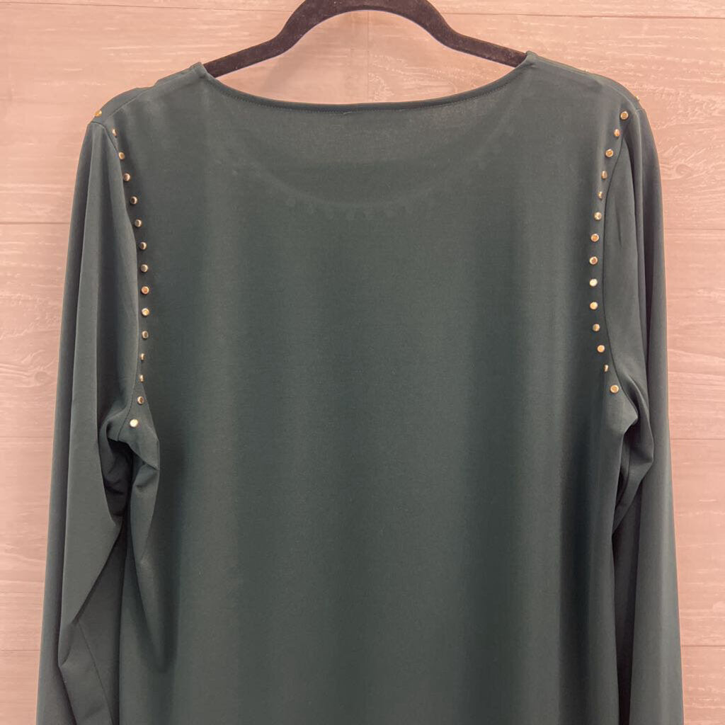 Calvin Klein Green/ Gold Studded Long Sleeve Top Large