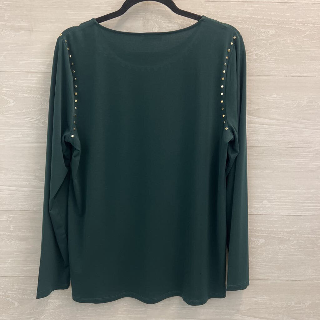 Calvin Klein Green/ Gold Studded Long Sleeve Top Large