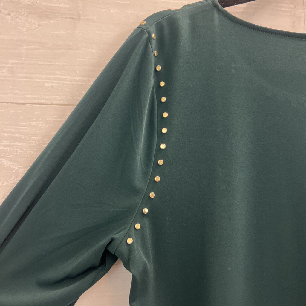 Calvin Klein Green/ Gold Studded Long Sleeve Top Large