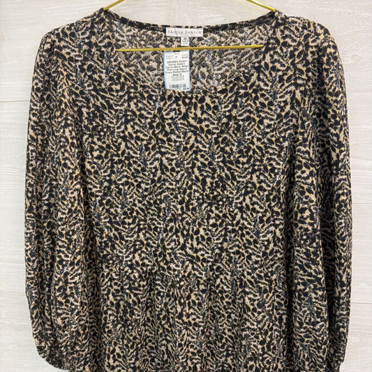 Sandra Darren Black/ Beige Print Long Sleeve Dress Medium