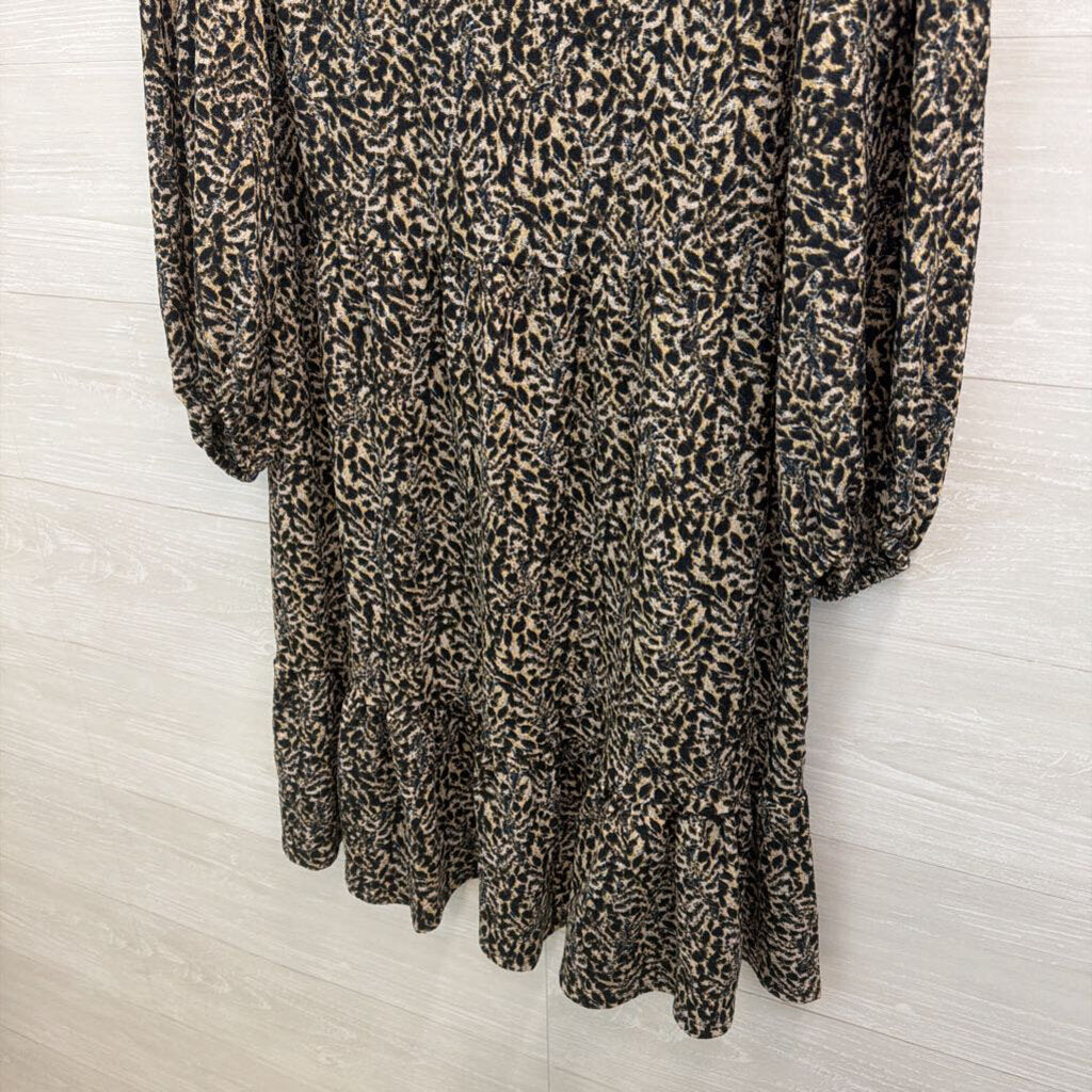 Sandra Darren Black/ Beige Print Long Sleeve Dress Medium